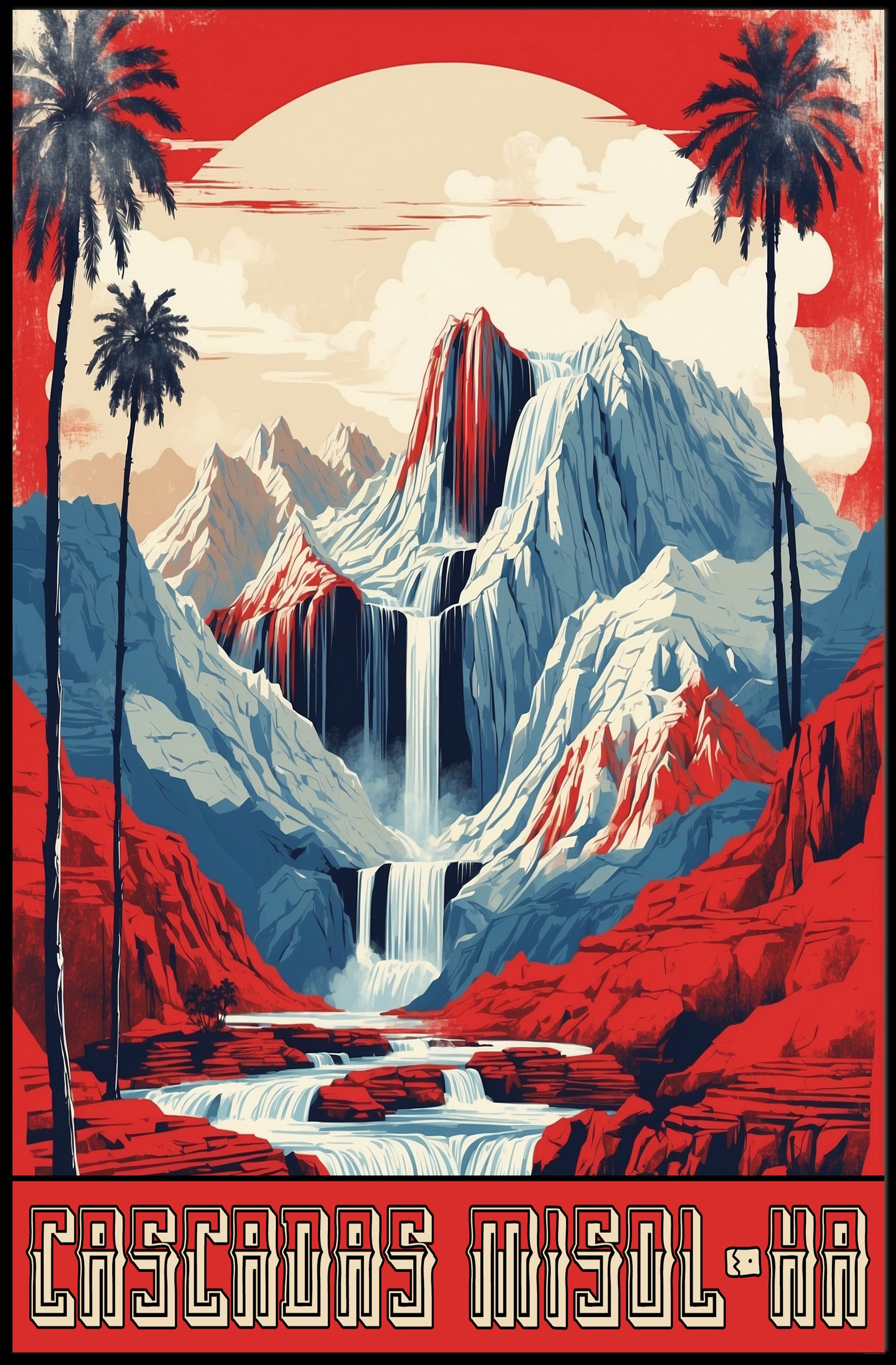 Cascadas Misol-Ha Retro Travel Poster