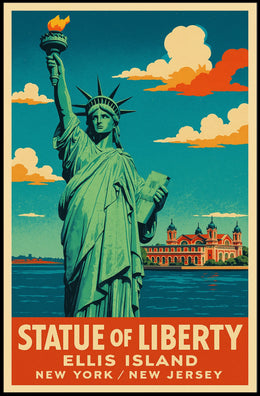 Statue Of Liberty And Ellis Island Poster