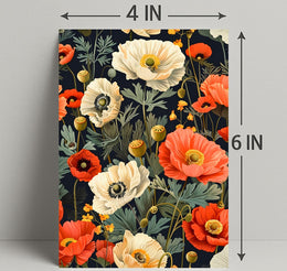 Lush Botanical Garden Scene with Poppies Artistic Poster