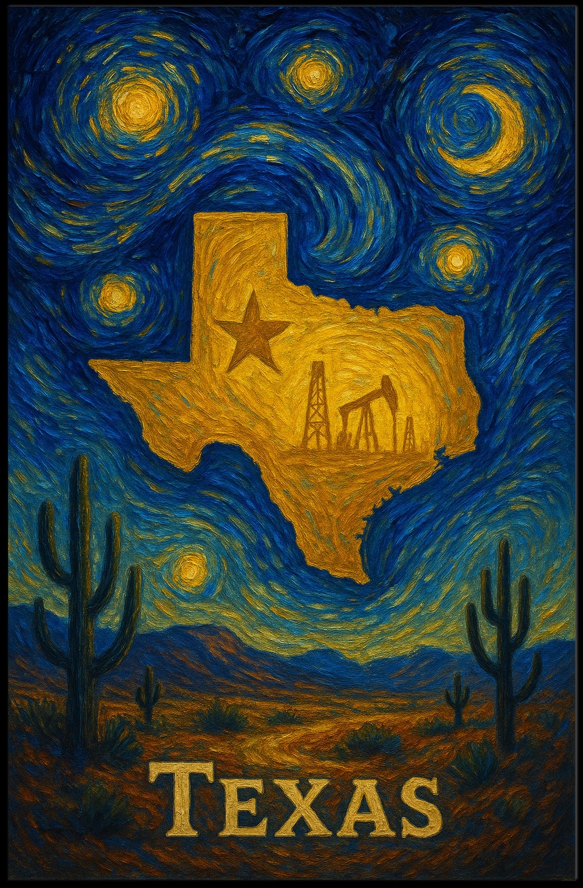 Texas Starry Night: Golden State Abstract or Artistic Poster