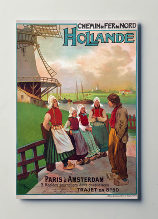 Paris To Amsterdam Windmills Costume Vintage Travel Poster