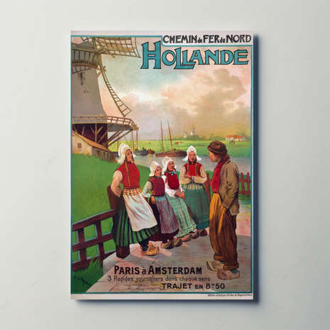 Paris To Amsterdam Windmills Costume Vintage Travel Poster