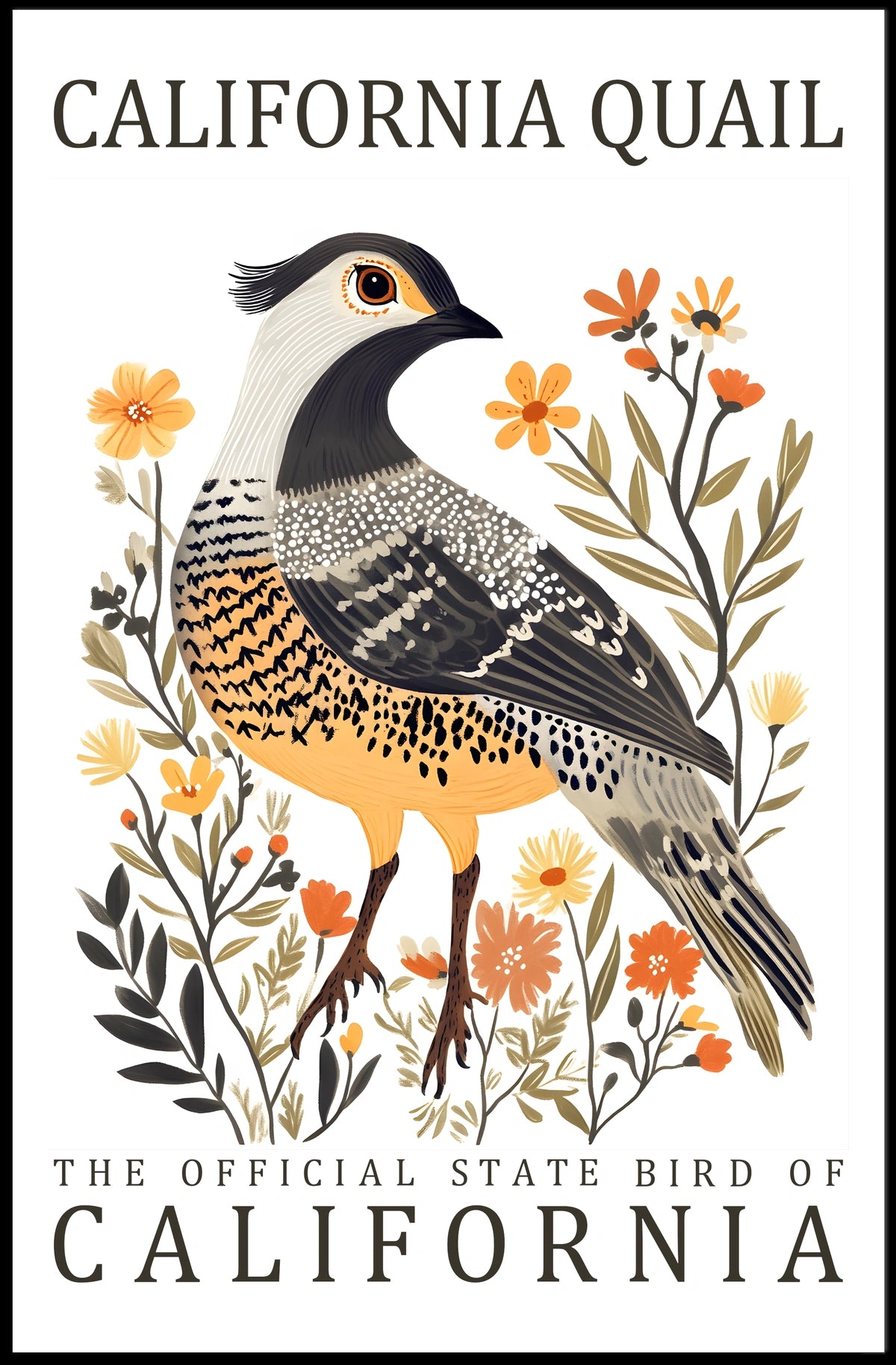 California Quail Art Poster: Celebrate State Pride