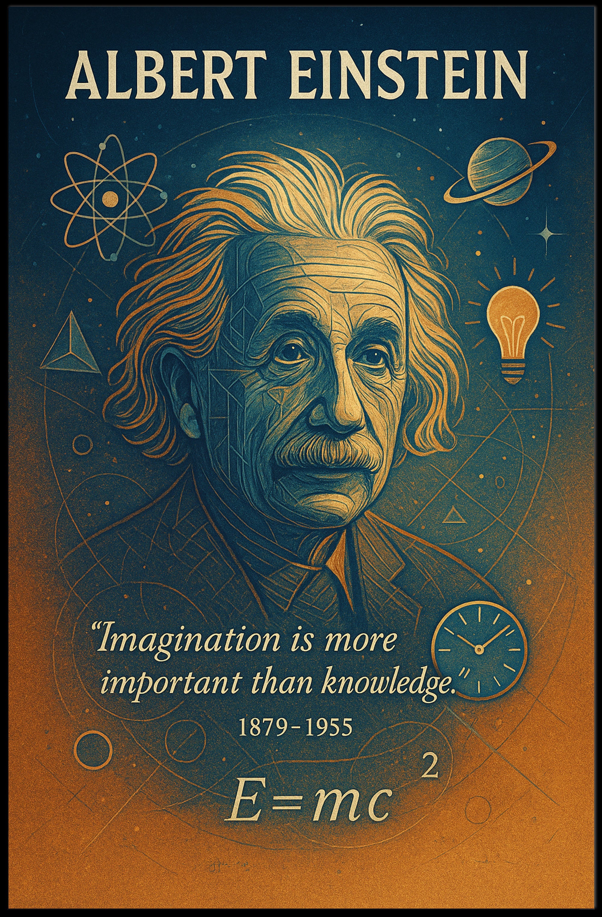 Einstein Inspirational Quote Vintage Art Motivational or Quote Poster