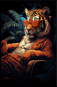 Stylized Tiger in Tropical Paradise Animal Poster