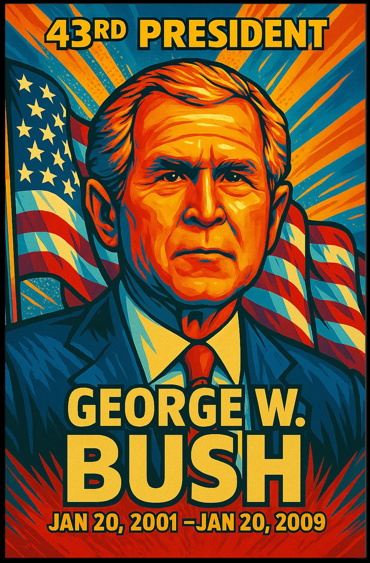 George W. Bush 43rd President of the United States Colorful Comic Book Style Poster