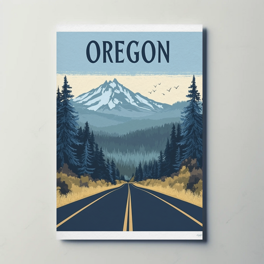 Oregon Road to the Mountains Vintage Travel Poster