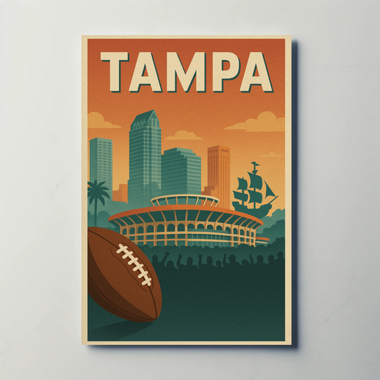Tampa Florida Football Stadium Skyline Travel Poster