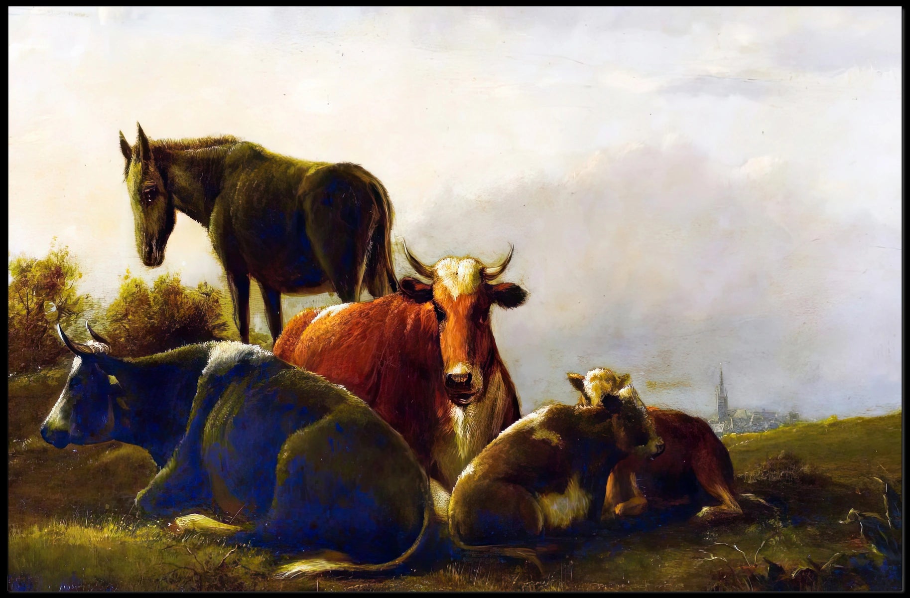 Pastoral Countryside Scene with Farm Animals - Animal Poster