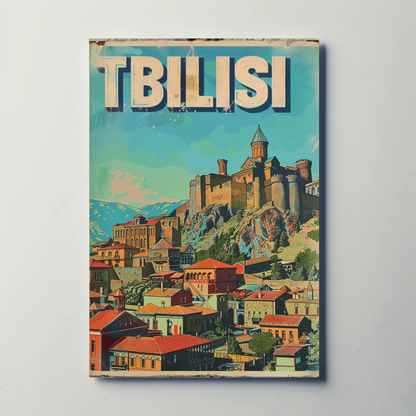 Tbilisi Georgia Fortress Hill Village Vintage Travel Poster