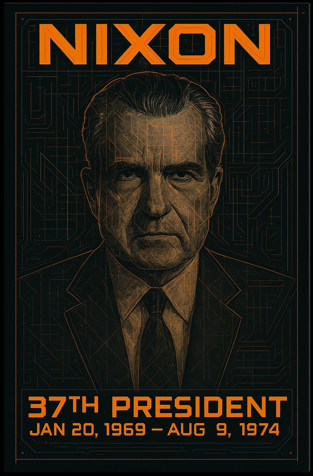 Richard Nixon 37th President of the United States Techno Schematic Poster