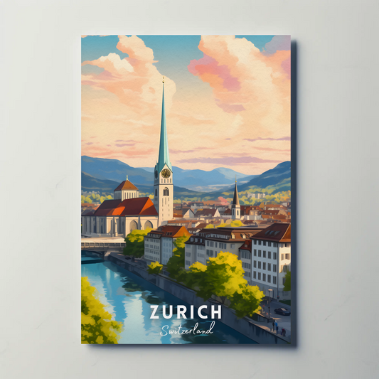 Zurich River Reflection Travel Poster