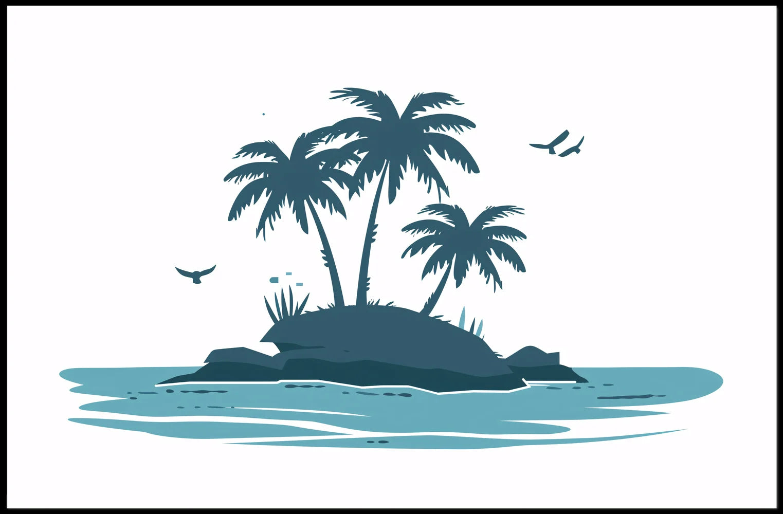 Serene Island Silhouette Modern Blue Art Poster