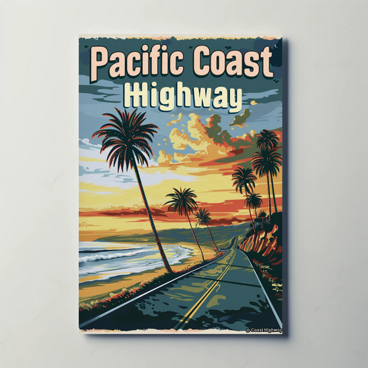 Pacific Coast Highway Sunset Scenic Ocean Drive Travel Poster