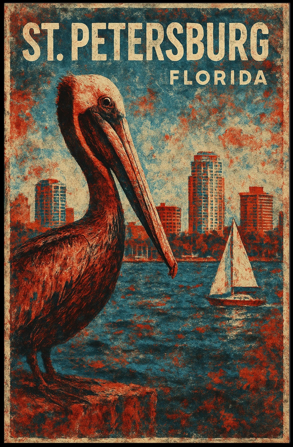 St Petersburg Pelican Vintage Impressionism Fans Poster