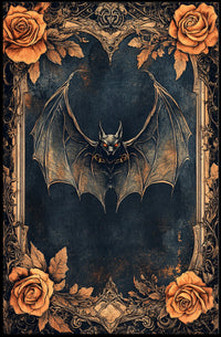 Gothic Bat Art Poster with Intricate Floral Design