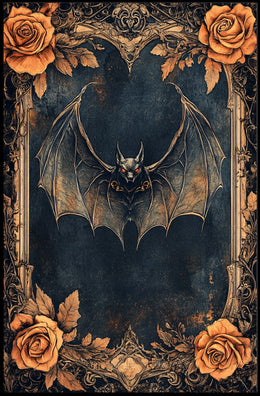 Gothic Bat Art Poster with Intricate Floral Design
