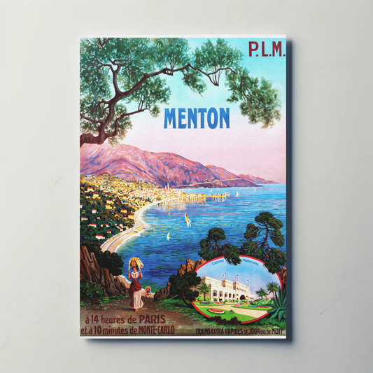 Menton Monte Carlo Coastline Riviera Vintage Travel Poster