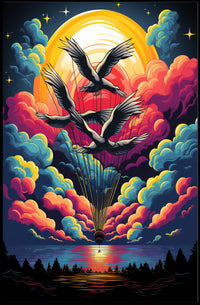 Surreal Birds and Balloon Adventure Art Poster