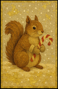 Festive Squirrel with Candy Cane Poster