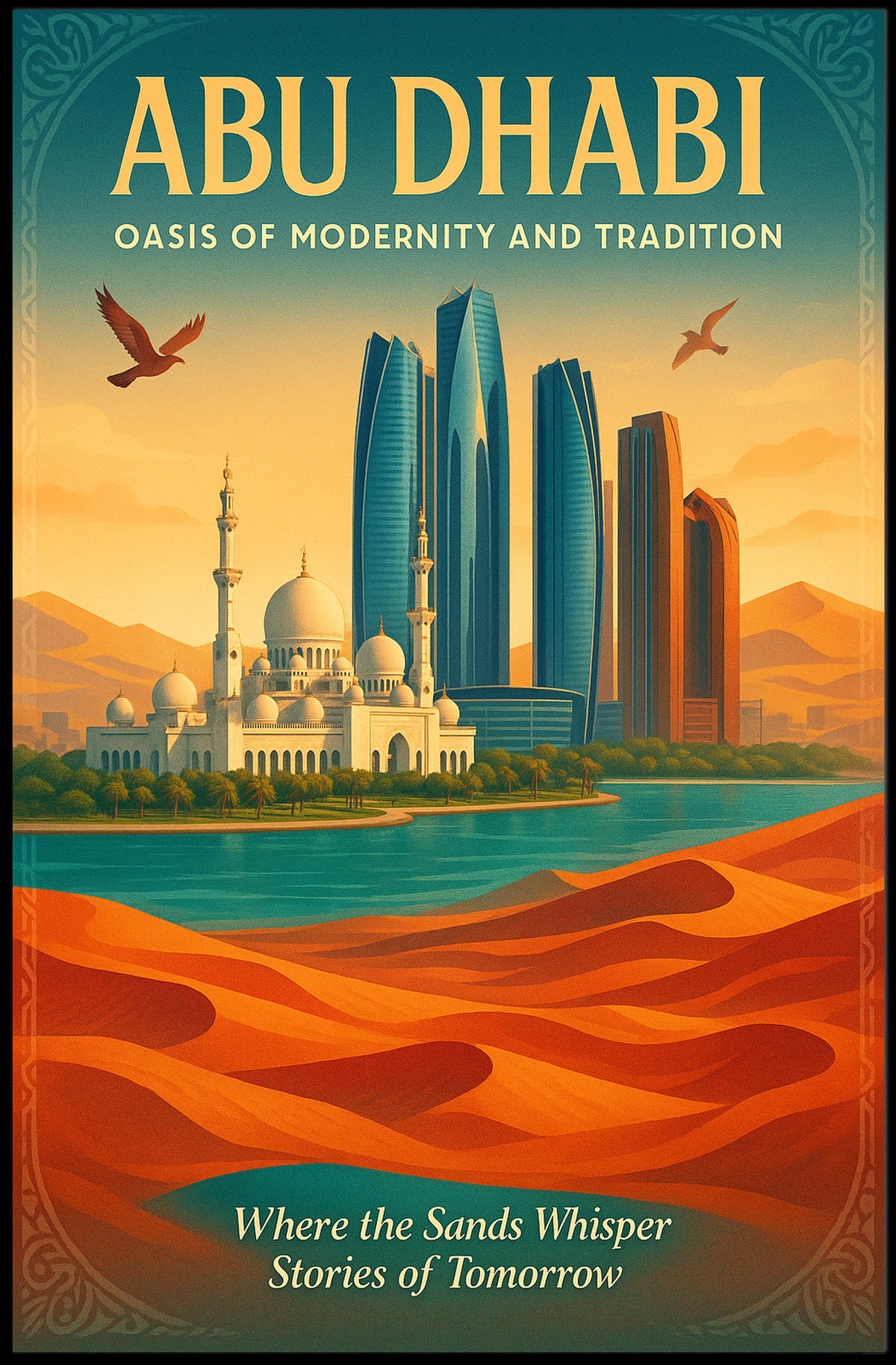 Abu Dhabi Modern Tradition Cityscape Travel Poster
