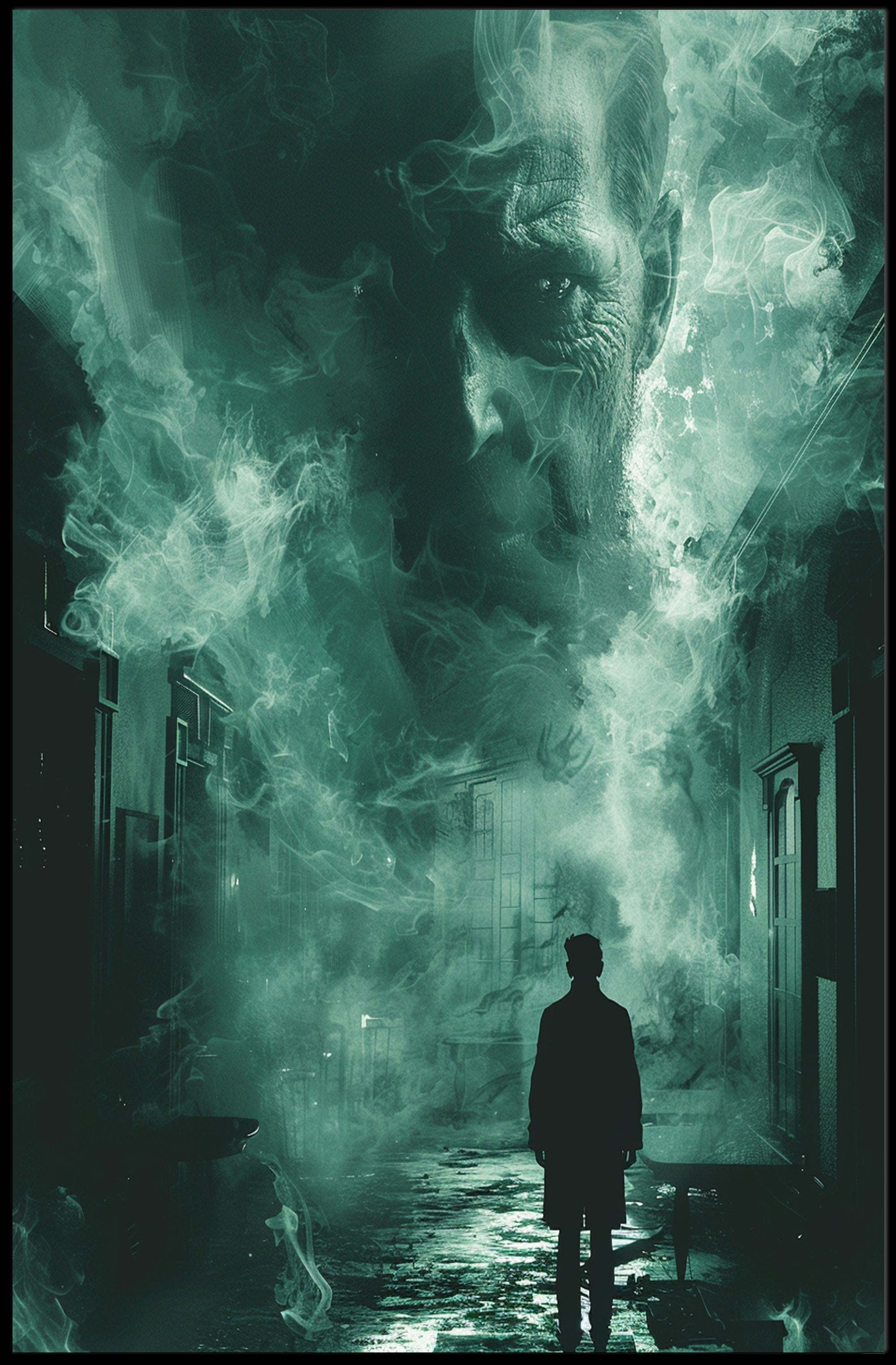 Surreal Ghostly Face in Atmospheric Mystery Poster PosterGoat