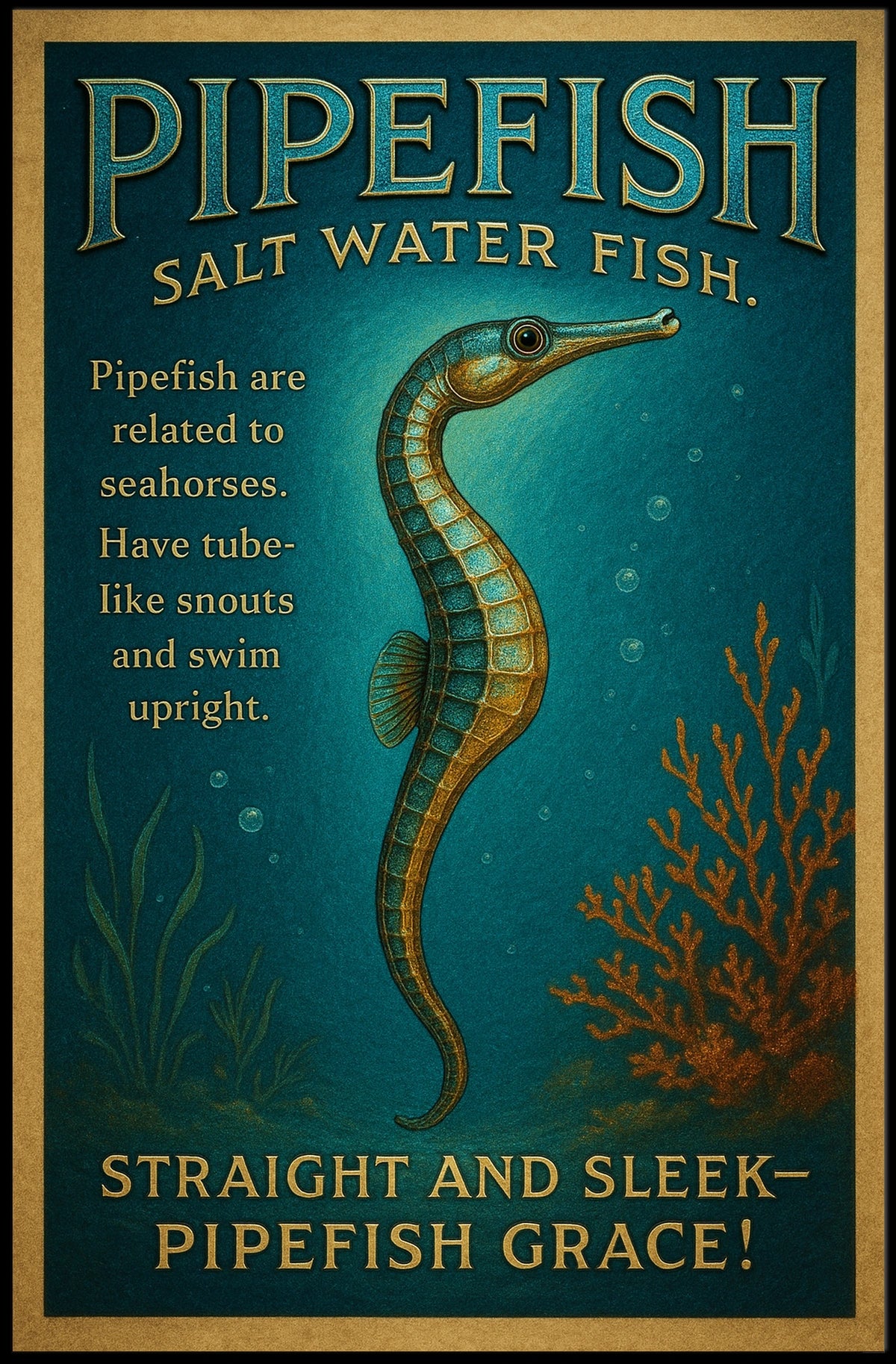 Pipefish Illustration: Vintage Marine Life Educational Poster