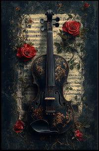 Vintage Violin and Floral Elements Artistic Poster