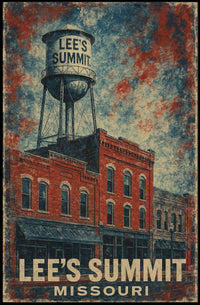 Lees Summit Water Tower Cultural Heritage Retro 80s Folk Art Vintage Missouri Community Pride Poster