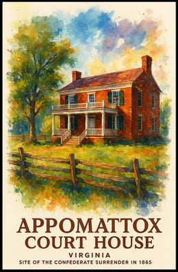 Appomattox Court House Historic Watercolor Poster Art