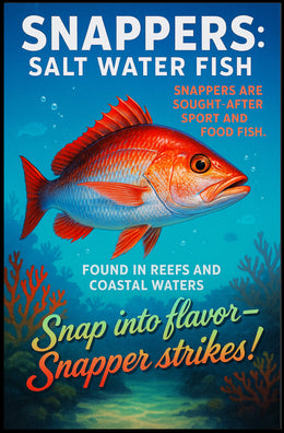 Snapper Strikes Salt Water Fish Poster PosterGoat