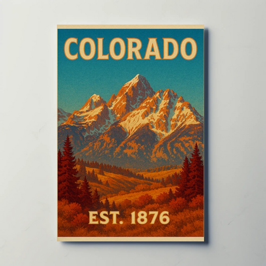 Colorado Rocky Mountains Sunset Est 1876 Travel Poster