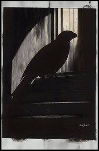 Silhouette Bird Against Barred Window: Artistic Poster PosterGoat
