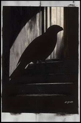 Silhouette Bird Against Barred Window: Artistic Poster PosterGoat