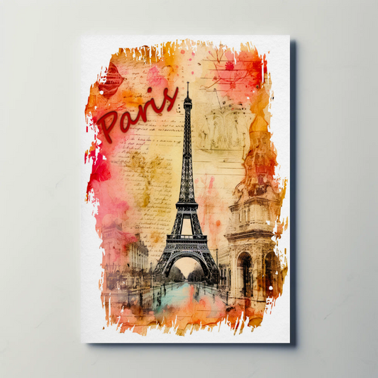Paris Eiffel Tower Ink Sketch with Vintage Background