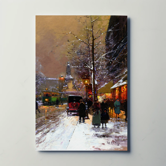 Paris Winter Street Scene – Snowy Evening