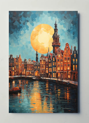 Amsterdam Canal Scene: Vibrant Impressionist Travel Poster