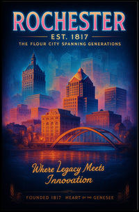 Rochester The Flour City Skyline Poster Retro Wall Art