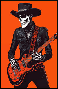 Skeletal Cowboy Illustration Rock Western Vibrant Poster