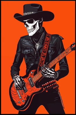 Skeletal Cowboy Illustration Rock Western Vibrant Poster
