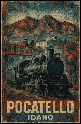 Pocatello Idaho Vintage Railway Travel Art Deco Steampunk Heritage Transportation Poster