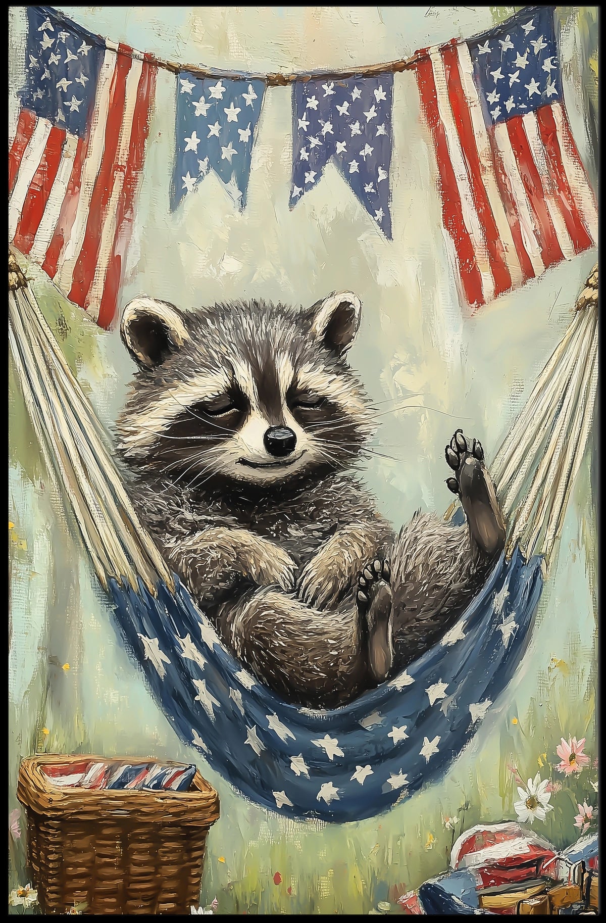 raccoon lounging in a hammock Poster