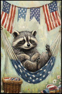 raccoon lounging in a hammock Poster
