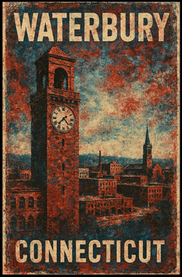 Waterbury Connecticut Cityscape Vintage Travel Poster