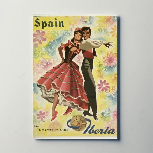 Spain Flamenco Dancers Colorful Flowers Iberia Travel Poster