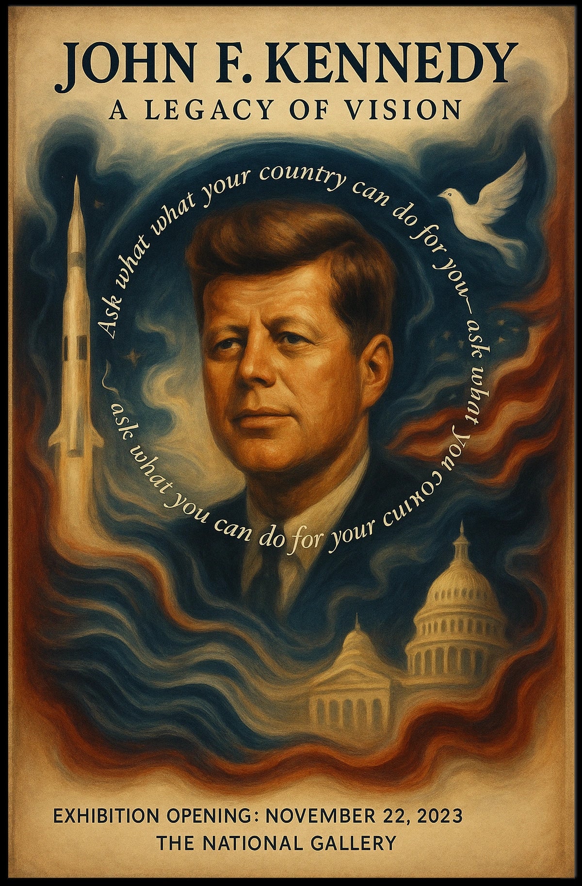 John F. Kennedy Visionary Leadership Vintage Poster