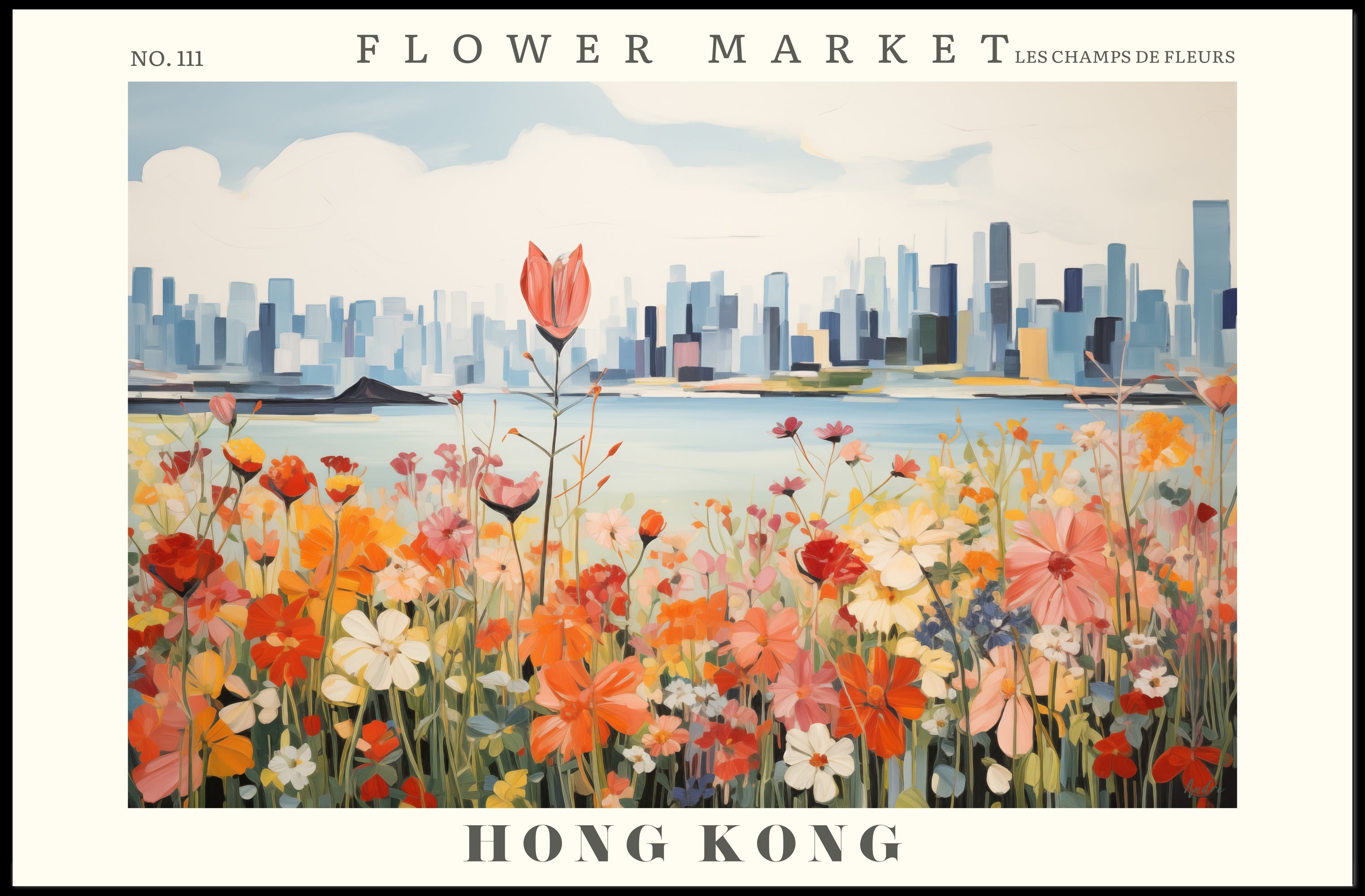 Vibrant Hong Kong Flower Market Urban Cityscape Poster