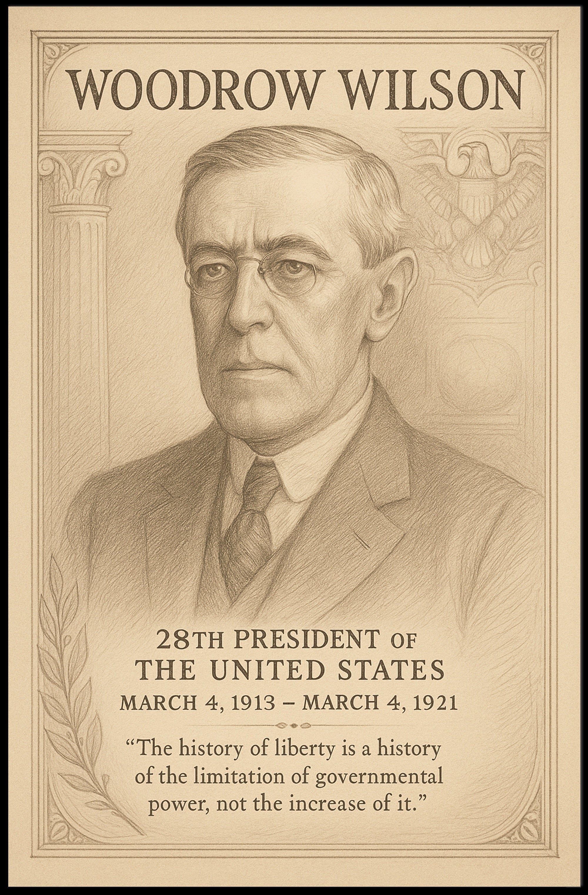 Woodrow Wilson 28th President Sketch Poster Art Print for Home Decor PosterGoat
