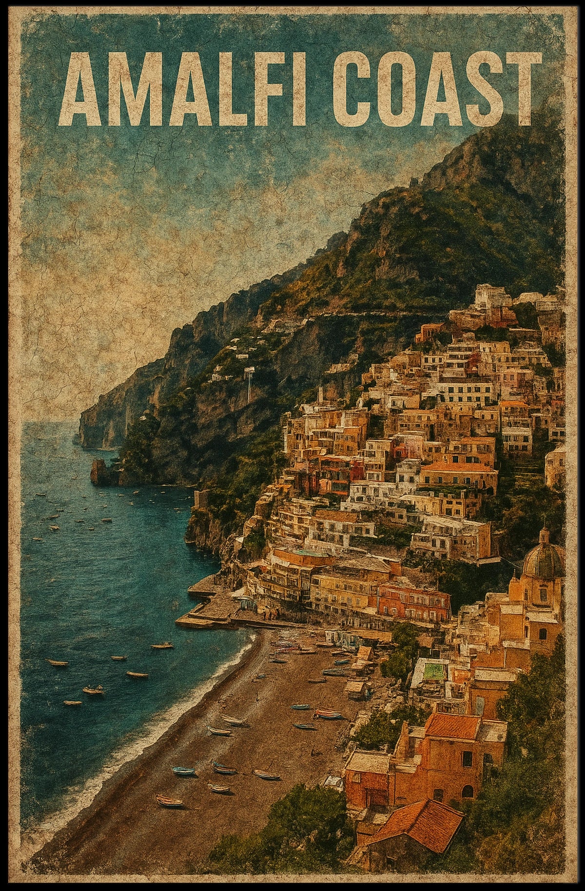 Amalfi Coast Poster Wall Art Seascape Decor for Travel