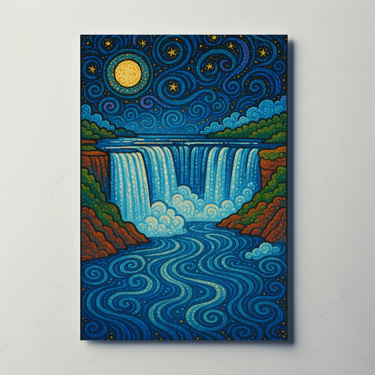 Starry Waterfall Night Moon Swirling Travel Poster
